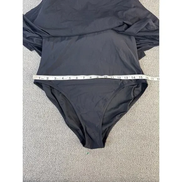 J. Crew Ruffle Tiered One Piece Swimsuit Full Coverage Black Size 12 - Picture 4 of 7